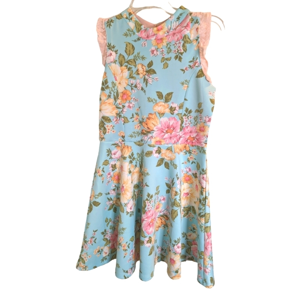 NWT ..Big Girl Ava & Yelly Flare Lace Floral Pink/Peach Dress ...Size 16
